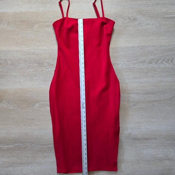 Lulus Paulina Square Neck Red Bodycon Midi Cocktail Sheath Dress Small NWOT - Picture 7 of 17